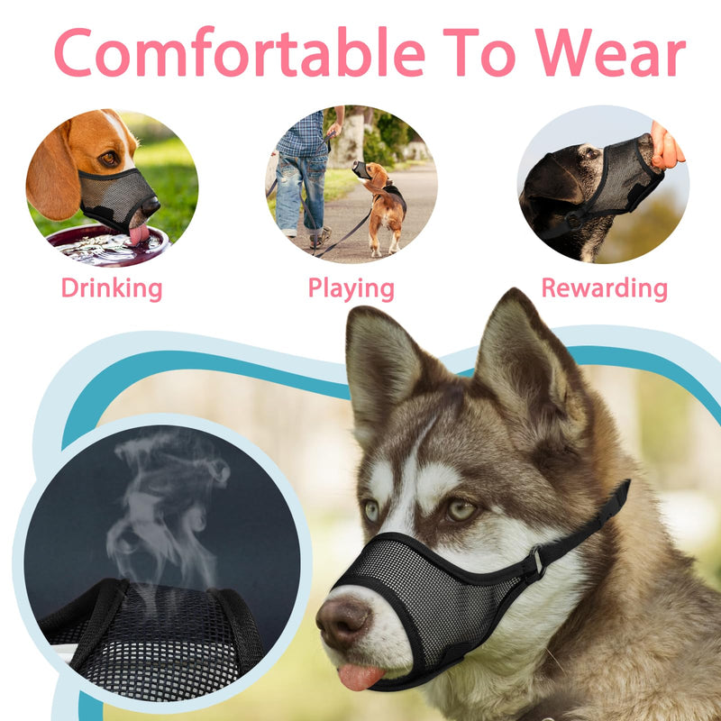 LUCKYPAW Dog Muzzle, Mesh Dog Muzzle for Large Medium Small Dogs, Soft Muzzles for Biting Chewing Fierce Barking, Breathable Muzzle with Adjustable Strap for Training (Black, L(Snout:9.75"-11")) Black L(Snout:9.75"-11") - PawsPlanet Australia