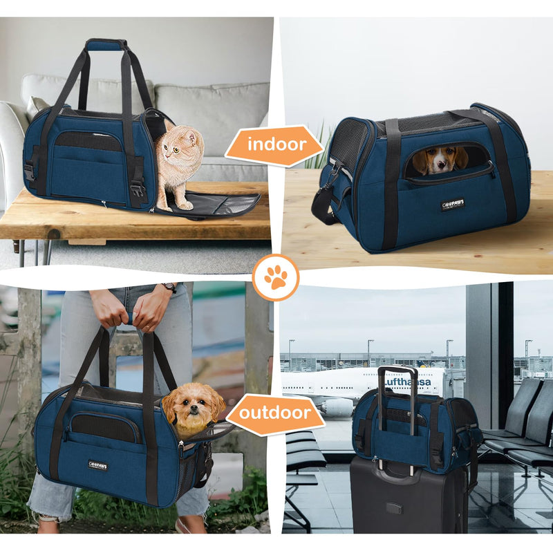 Dog Purse Carrier for Small Dogs, Soft-Sided Tote Bags with Pocket Dog Travel Supplies Portable Dog Sling with Anti-Slip Bottom (Navy Blue-17in) - PawsPlanet Australia