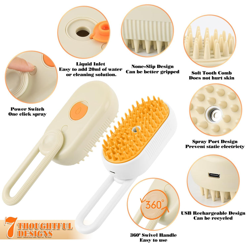 Cat Steam Brush for Shedding – Rechargeable Steam Pet Brush Flea, Anti-Static, Massage, Comb Cleaning All in One Pet Grooming Comb Hair Removal Tool for Cats and Dogs (2 PCS White Brown) - PawsPlanet Australia