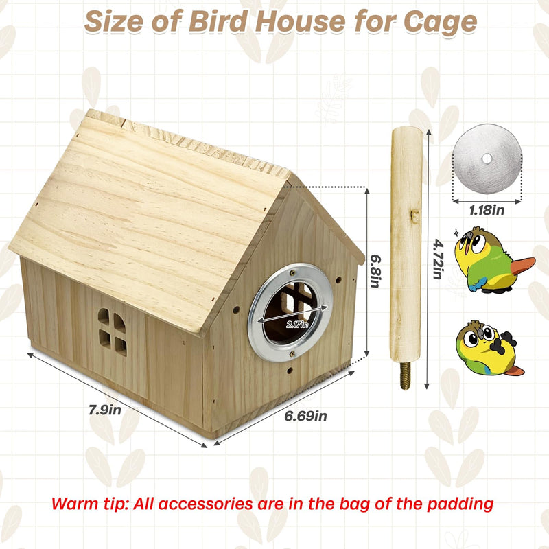 PINVNBY Parakeet Nesting Box Wooden Bird House for Cage Parrot Breeding Mating Box for Lovebirds CockatielFinch Cockatoo Canary and Small and Medium-Sized Birds (L: 7.91 * 6.81 * 6.69 inch) Wood House Shape,L: 7.91*6.81*6.69 inch