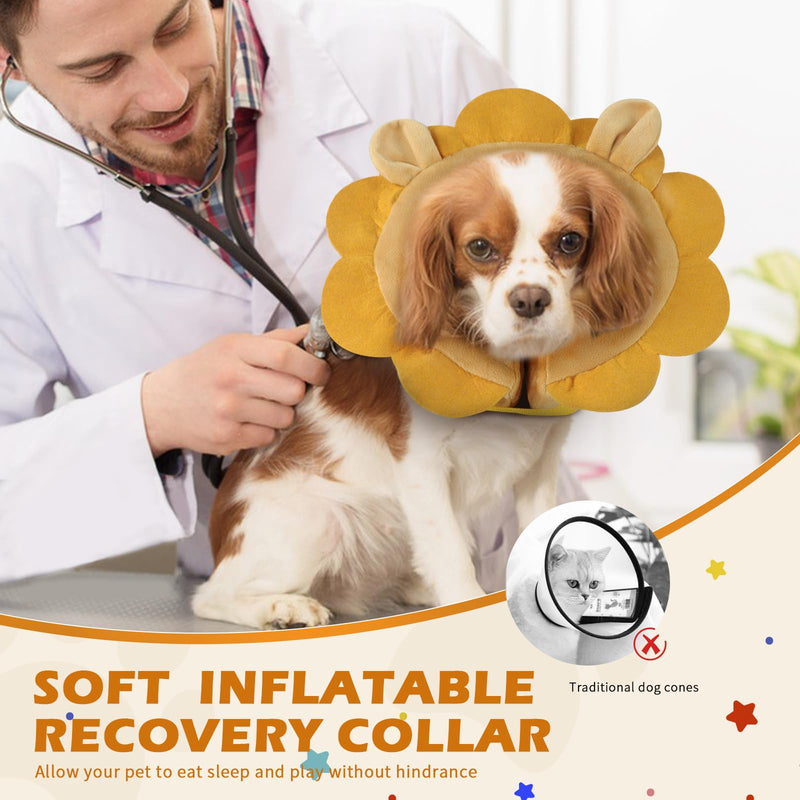 IEUUMLER Inflatable Recovery Dog Collar, Protective Donut Cone, Adjustable Soft Collar for Dog and Cat After Surgery Prevent from Biting & Scratching EU002 (Brown Lion, M) Brown Lion M (Neck:7.9"-11")