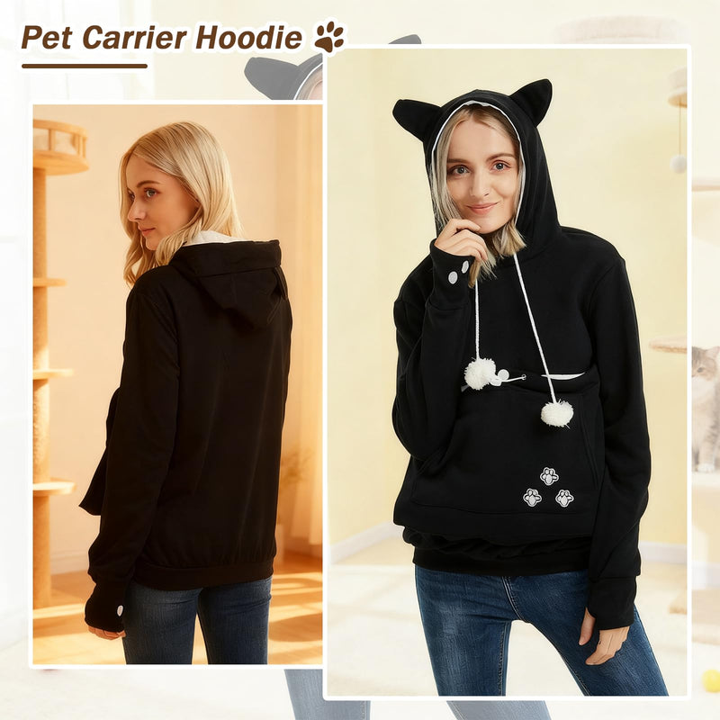 XUDREZ Unisex Big Pouch Hoodie Long Sleeve Pet Dog Holder Carrier Sweatshirt Hooded Pocket Kangaroo Hoodie 3X-Large Black - PawsPlanet Australia