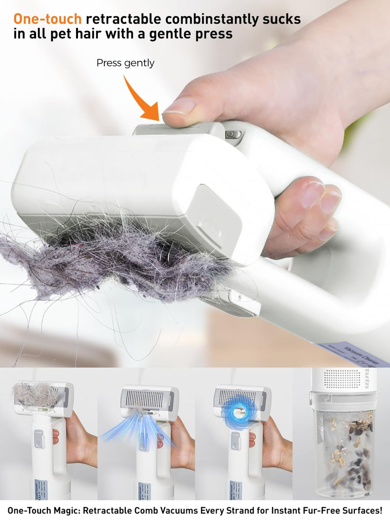 Dog Vacuum for Shedding Grooming, Pet Grooming Vacuum for Dogs, Cat Grooming Supplies, Vacuum Pet Hair Remover Tool with Slicker Deshedding Dog Brush for Shedding Dematting Comb Kit white - PawsPlanet Australia