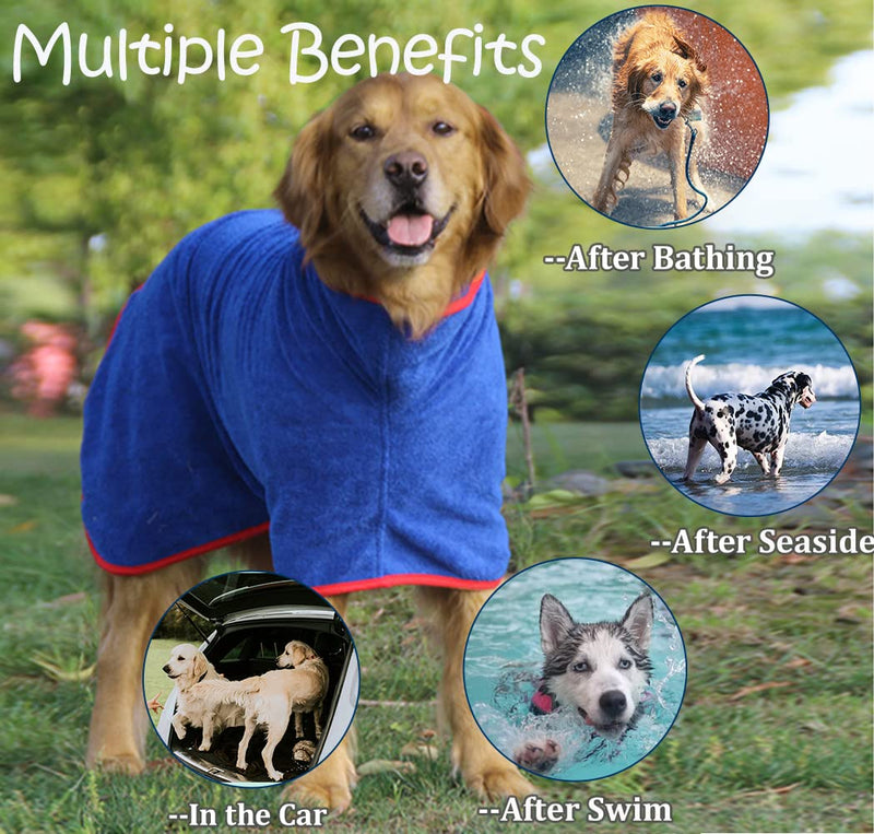 Dog Drying Coat - Fast Drying Dog Towel Robe - Microfiber Super Absorbent Pet Bathrobe, Adjustable Collar & Belly Strap Fast Drying Coat Pet Dog Cat Bath Robe Towel XX-Large Blue - PawsPlanet Australia