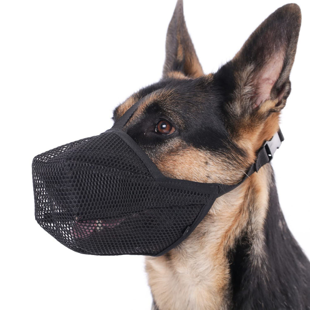 Mayerzon Dog Muzzle, Soft Mesh Muzzle for Small Medium Large Dogs, Adjustable Puppy Muzzles for Scavenging Biting Licking and Chewing, Allows Panting and Drinking Black L-(Snout:11"-12¼")