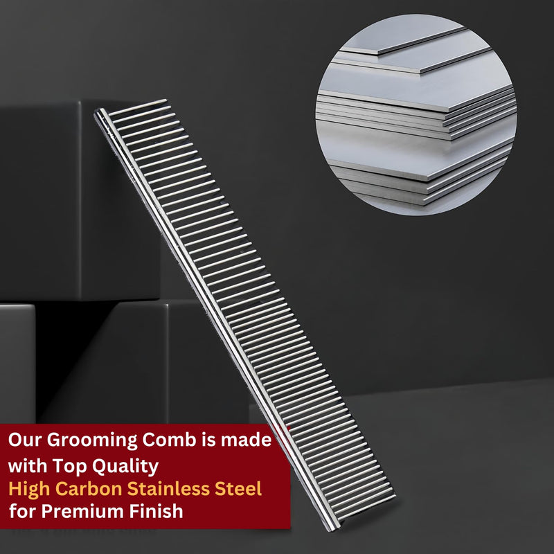 Chrome Pet Grooming Comb Premium Stainless Steel Dematting Tool with Rounded Teeth for Dogs & Cats Best for Removing Knots,Tangles,Perfect for Long & Short Haired Pets (Chrome) Chrome - PawsPlanet Australia