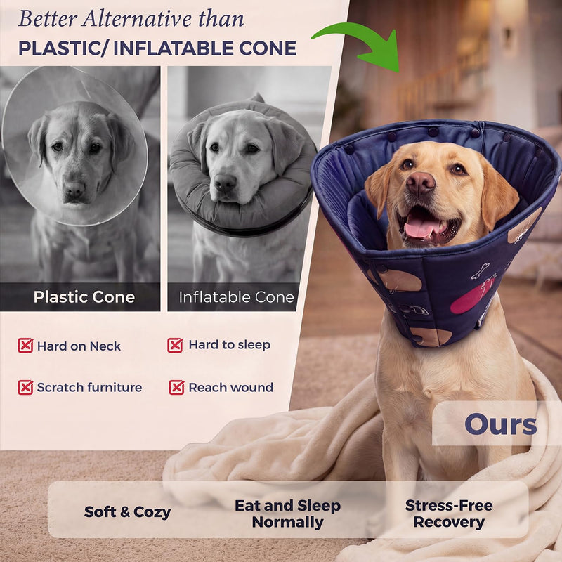 Dog Cone Collar for Dogs After Surgery – Soft Adjustable Recovery Cone to Stop Licking & Scratching – Comfortable E Collar Alternative for Wound Care, Neuter & Spay Recovery -Fits S, M, L Dogs 3XL (24"-28") (Depth 14")