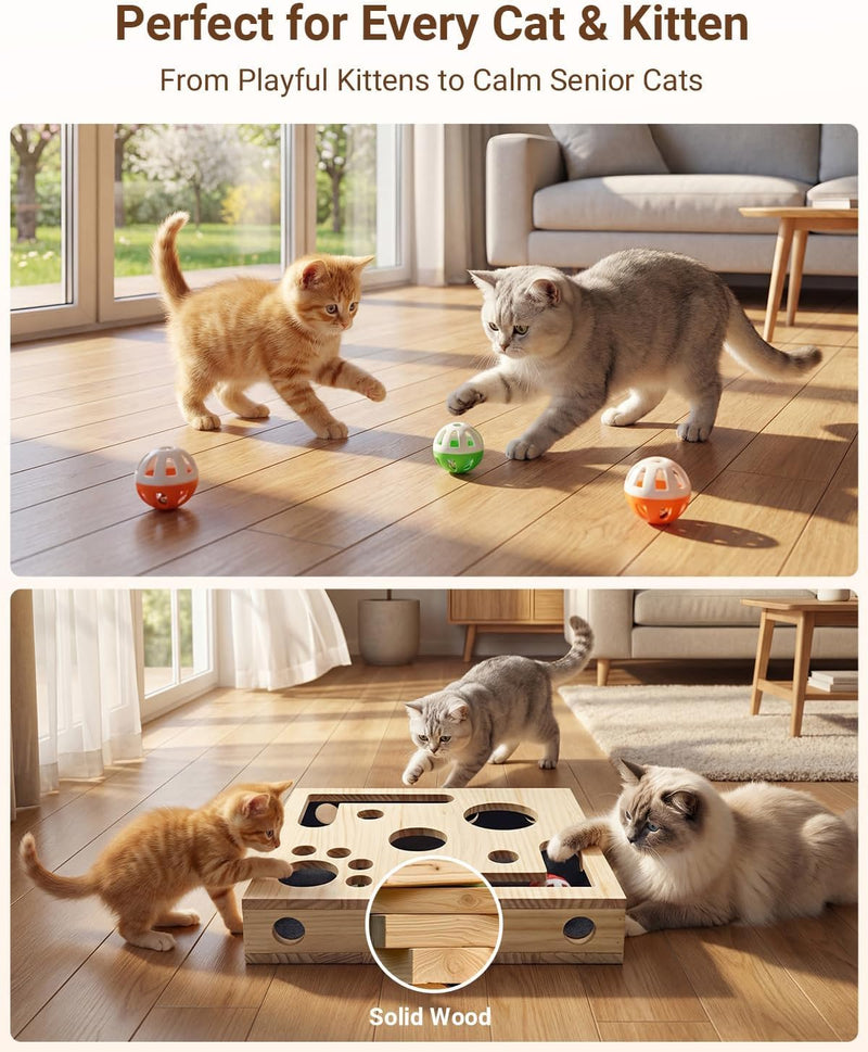 Cat Nail File Box with Interactive Cat Toys – 2026 Cats Nail File Enrichment Box Scratch Puzzle Toy for Indoor Cats, Natural Claw Care & Enrichment Activity with 3 Bell Ball(Random Color) - PawsPlanet Australia