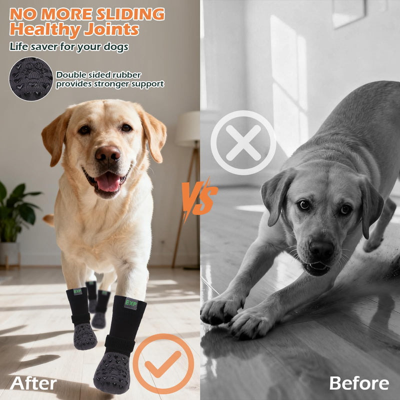 EXPAWLORER Anti Slip Dog Socks to Prevent Licking Paws, Winter Snow Dog Boots & Paw Protectors Booties for Hardwood Floors with Heart Grippers, Dog Shoes for Small Medium Large Senior Dogs Black XS X-Small - PawsPlanet Australia