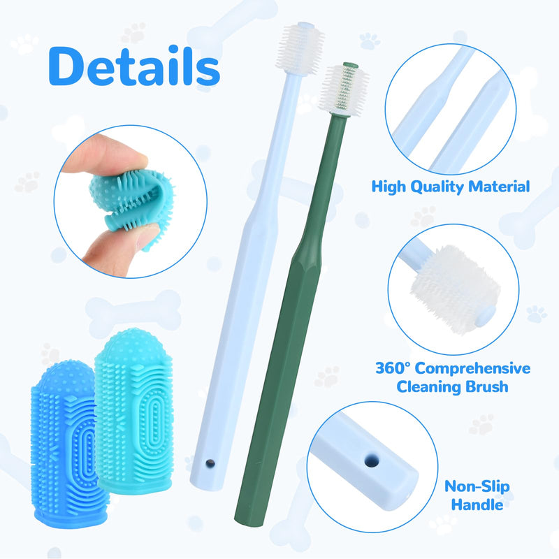 Pack of 4 Cat and Dog Toothbrushes, 360° Toothbrush for Dogs and Cats, Reusable Food Grade Silicone Toothbrush, Suitable for Small, Medium and Large Pets