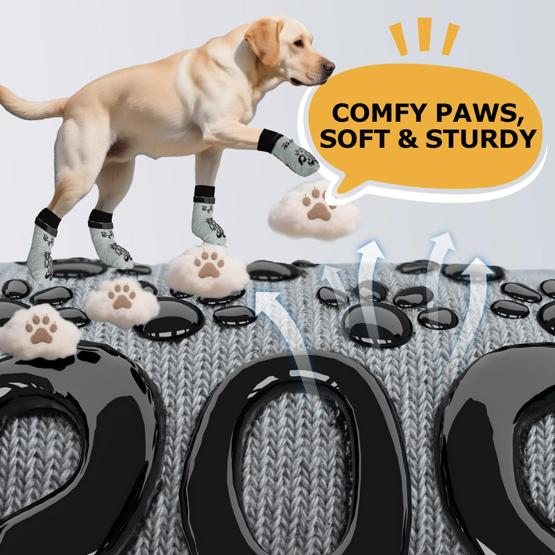 Anti Slip Dog Socks to Prevent Licking Paws - Double Side Paw Covers Dogs Grip Sock for Hardwood Floors, No Twist Dog Grippy Socks for Small Medium Large Senior Dogs, Light Grey and Black, L L(Pack of 4) - PawsPlanet Australia