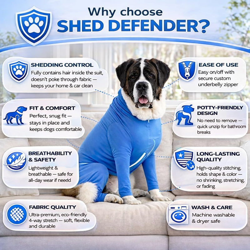 Shed Defender Bodysuit for Dogs - Original Dog Onesie Shedding Shirt - Seen on Shark Tank - Contains Dog Hair, Anxiety Calming Surgery Recovery Suit - Vet Approved L (19 - 27 kg) Black