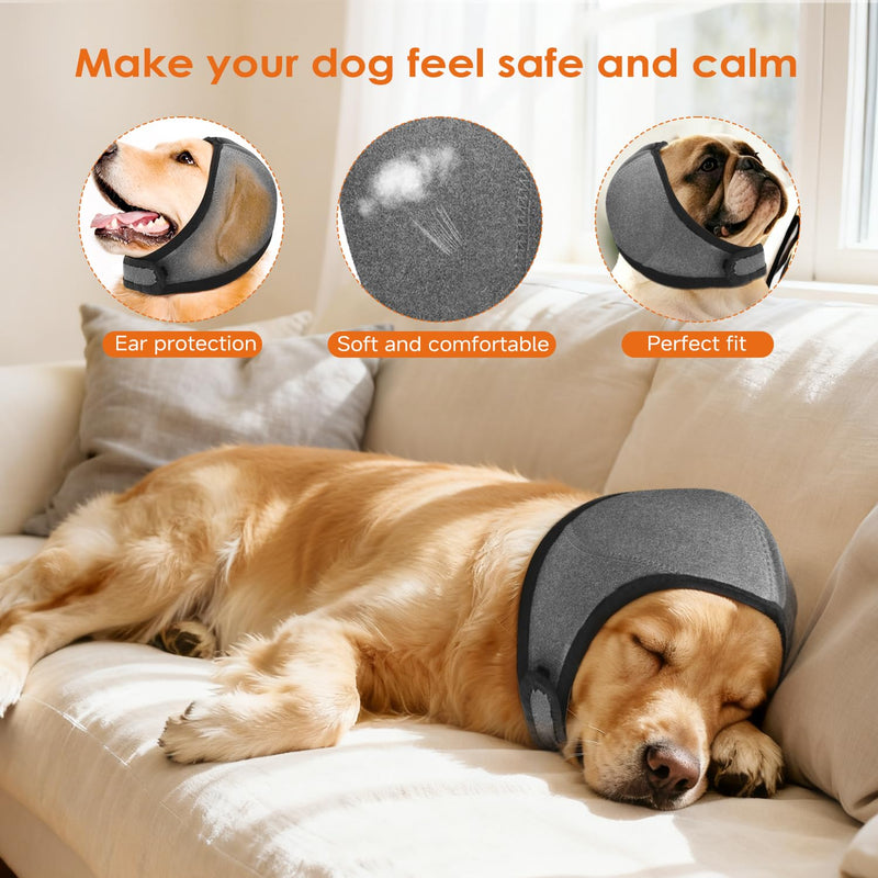 Upgraded Dog Ear Muffs for Noise Protection & Bath, NoShake EarWrap for Hematoma Prevention, Drying & Anxiety Relief, Elastic Waterproof Dog Ear Protector with Soundproof Sponge (Pink, Medium)