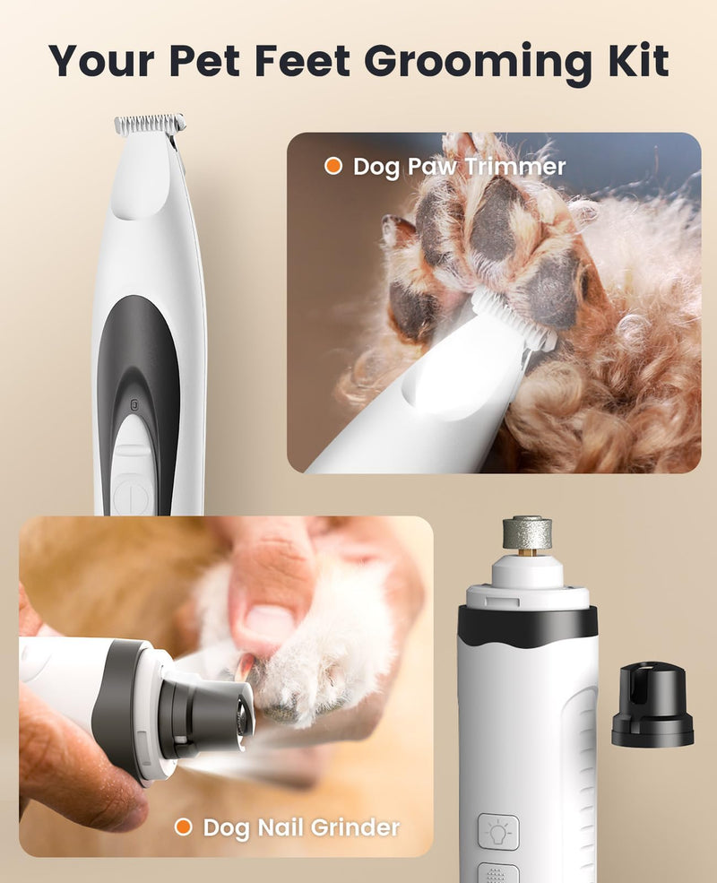 oneisall 2 in 1 Quiet Paw Trimmer and Dog Nail Grinder with LED Lights, 35dB Dog Paw Grooming Kit Rechargeable Cordless Pet Clipper - PawsPlanet Australia