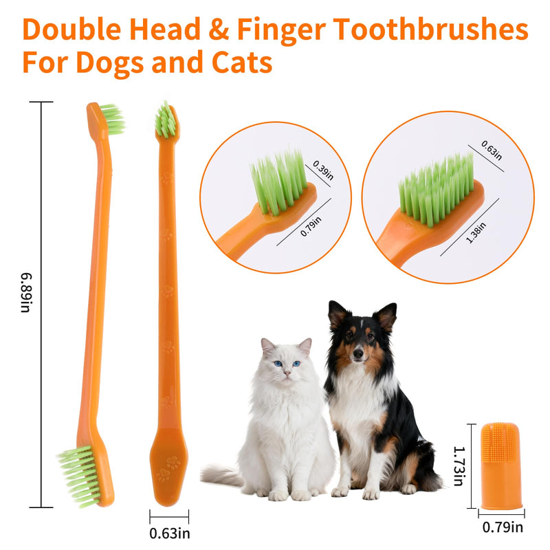 Dog Toothbrush Kit - 4 Double Head & 3 Finger Toothbrushes for Dogs and Cats, Soft Bristles for Teeth Cleaning & Dental Care, Non Slip Pet Tooth Brushes for Small/Large Pets 1-Pcs - PawsPlanet Australia