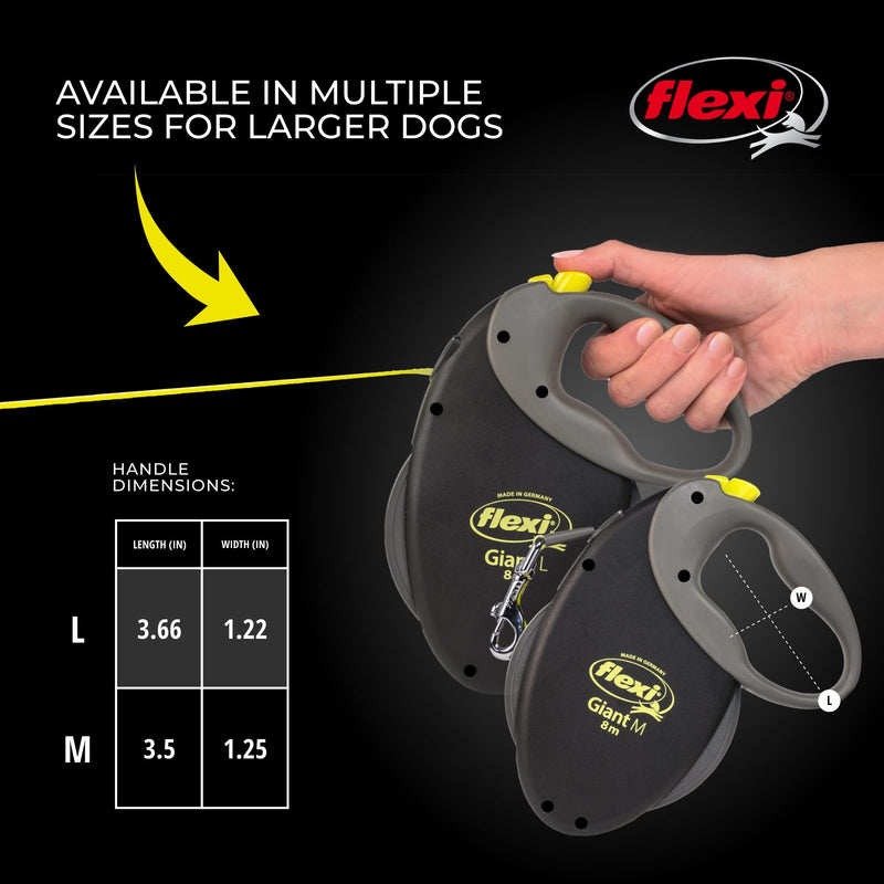 FLEXI® Giant Retractable Dog Leash (Tape), Ergonomic, Durable and Tangle Free Pet Walking Leash for Dogs up to 55 lbs, 26 ft, Medium, Black/Neon Medium - 26 ft