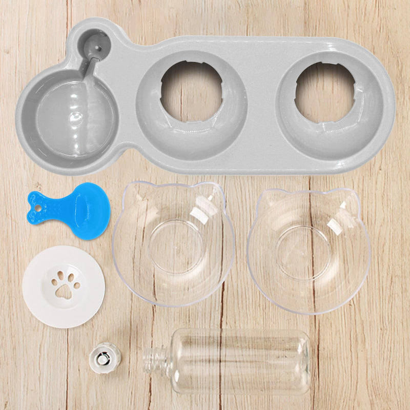 Triple Cat Bowls,15°Tilt 3-in-1 Water Feeder Bowls Cat Double Food Bowls with Automatic Water Bottle Bowl, Whisker Friendly Wet and Dry Cat Elevated Feeding Dishes for Small Cat and Puppy (Lead White) Lead White - PawsPlanet Australia