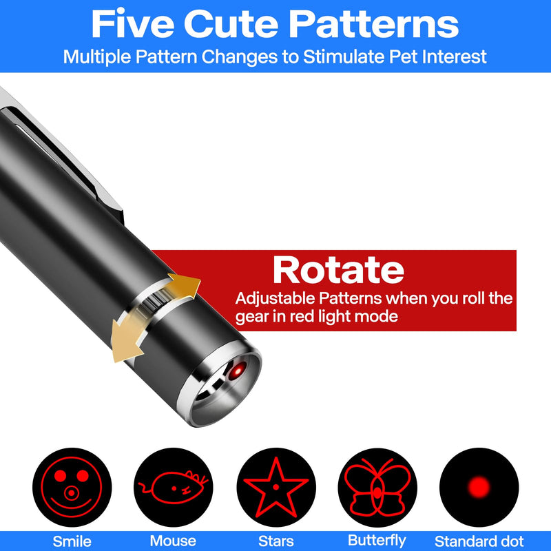 Cat Toys, Cat Toy Red Pointer for Indoor, Rechargeable, 5 Adjustable Patterns, 3 Modes Training Chaser Pet Toy Pointer, Interactive Pet Cat/Dog Toy for Cats Fun Playing Exercise(Black) 1 pcs - PawsPlanet Australia