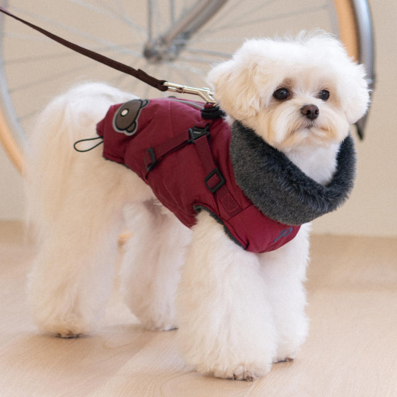 Puppia Isolde Mock Neck Full Zip up Warm Winter Jumper Vest with Integrated Harness for Small and Medium Dogs, Wine, X-Large - PawsPlanet Australia