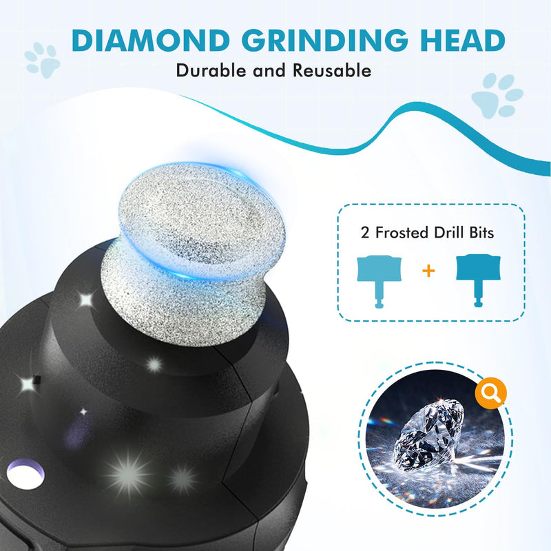 Pet Dog Nail Grinder, Professional Pet Nail Grinder Low Noise, 2-Speed Mode Dog Claw Grinder Pet Nail Trimmer with LED Light, for Small Medium Large Breed Dog and Cat (Black) - PawsPlanet Australia
