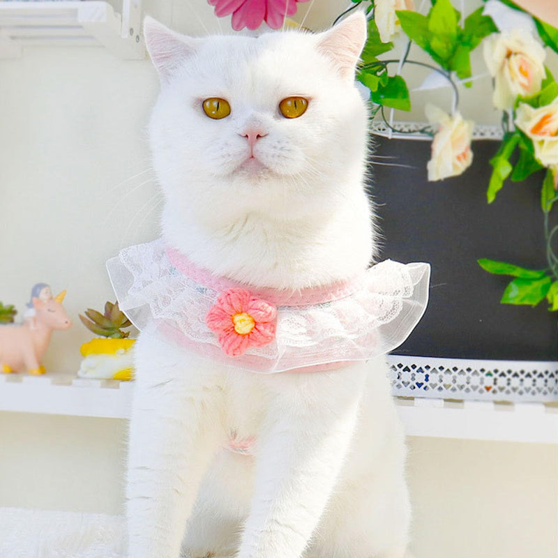 Cat Harness Collar and Leash Set, Sweet Lace Floral Kitten Collar, Escape Proof Puppy Chest Harness, Adjustable Cute Harness Leash Set for Cat Puppy Dog Outdoor Walking (Pink, M) Pink - PawsPlanet Australia