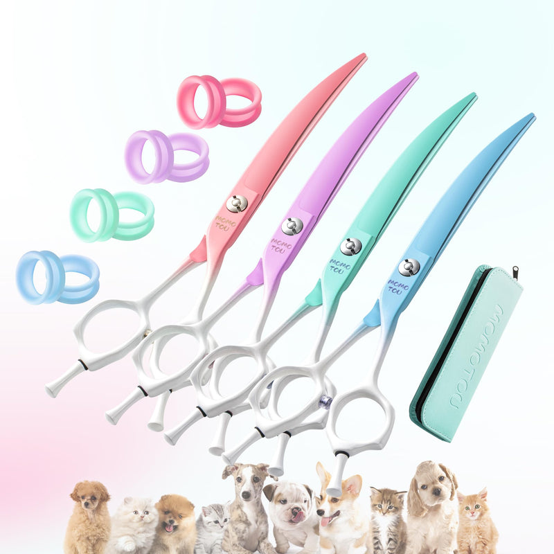 Curved Dog Grooming Scissors Green to White Gradient 440C Stainless Steel Sharp Durable Dog Shears for Professional or Home Use Ergonomic Handle with 2 Silicone Finger Rings - PawsPlanet Australia