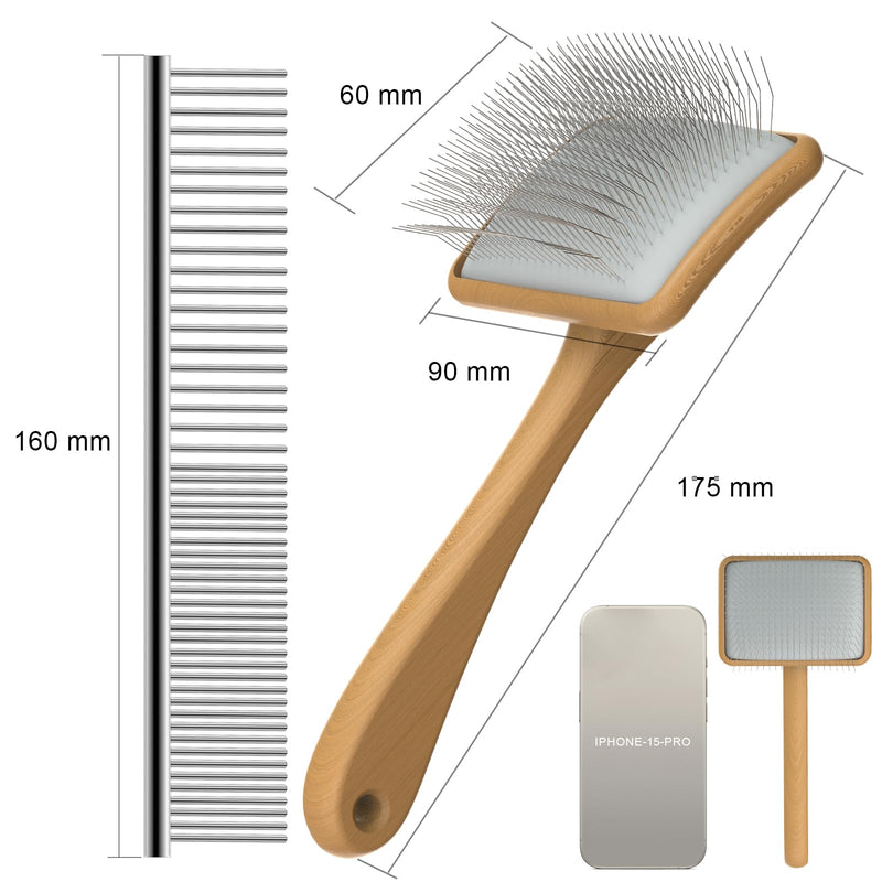 Slicker Brush for Dog, Doodles and Poodle Brush, for Tangles, Fluff Coat, Curly Hair Pets, Remove Loose Fur, Matts, Undercoat, Double Coat, 24mm Pins, 3.5''*2.4'' Head, Medium Size, Wood M - PawsPlanet Australia