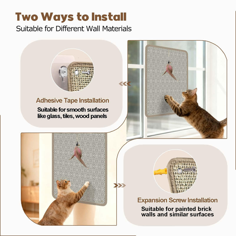 Cat Nail File Scratcher - Natural Sisal Scratch Mat with 80-Grit Aluminum Oxide, Adhesive Sheets & Expansion Screws for Secure Wall/Floor Mounting, Ideal for Trimming Cat Claws 11.12"x14.81" 11.12"x14.81" - PawsPlanet Australia
