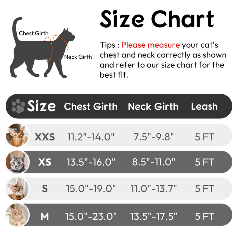 Dooradar Cat Harness and Leash Set, Escape Proof Safe Adjustable Kitten Vest Harnesses for Walking, Easy Control Soft Breathable Mesh Jacket with Reflective Strips for Cats, Black, XS - PawsPlanet Australia