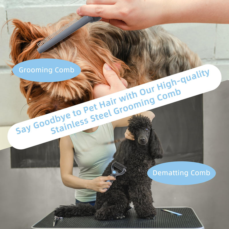 Wisedog Pet Grooming Tool Kit - Nail Clipper Set, Dematting & Grooming Combs, Bath Brush, Hair Removal Mitts (Upgraded Blue) Upgraded Blue - PawsPlanet Australia