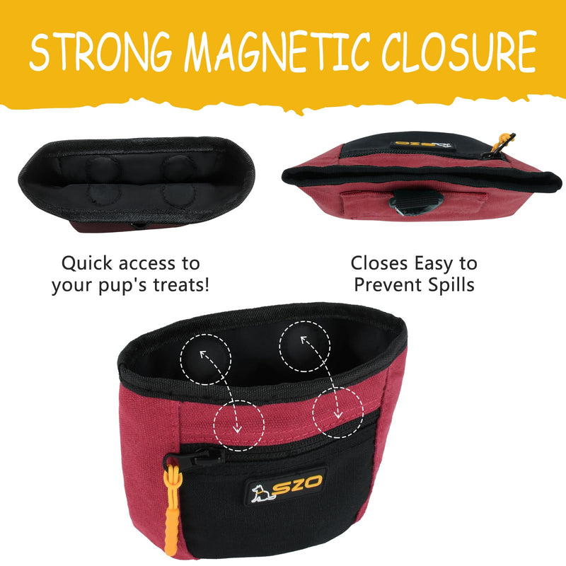 SZO Dog Treat Pouch with Pet Training Clicker, Dog Training Treat Pouch with Waist Belt Clip, Magnetic Closure, Hands-Free Training - Black&Red Red&Black - PawsPlanet Australia