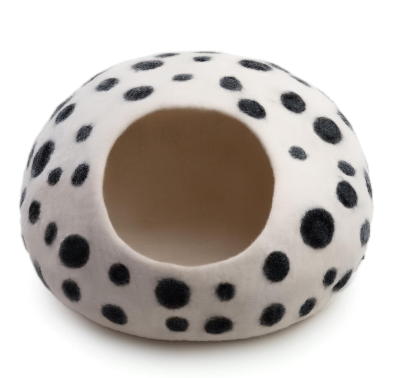 Luxurious Merino Wool Cat Cave - Foldable Hideaway Pod for Indoor Cats - Premium Felt Kitten Pet Enclosure - Covered Cat House for Ultimate Cozy Comfort by Woolygon White Polka - PawsPlanet Australia
