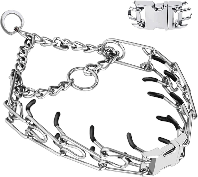 Dog Prong Traing Collar,Choke Pinch Collar for Dogs Quick Release Spike Collars No Pull Martingale Adjustable for Large Medium Small Breeds Dogs Stainless Steel (12"~28" Black 3.0mm) Style A