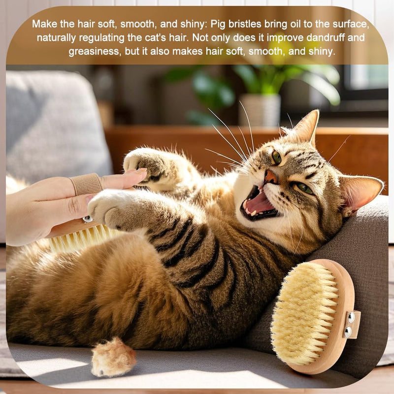 Soft Boar Bristle Pet Palm Brush for Short Haired Dogs and Cats, Ergonomic Pet Brush with Band, Natural Bristle Grooming Brus-h for Gentle Massage/Reduces Shedding(COLOR:Wood) Wood - PawsPlanet Australia