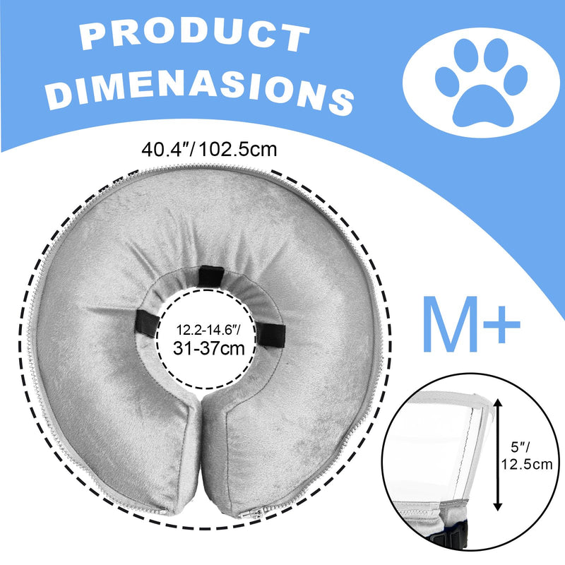 Inflatable Dog Cone Collar, Soft Dog Cone After Surgery, for M M+ L XL Dogs, with Detachable Anti Licking Shield and Inflator, 2 in 1 Adjustable Alternative, Does Not Block Vision, Grey (M+) M+ (12.2”-14.6“) - PawsPlanet Australia