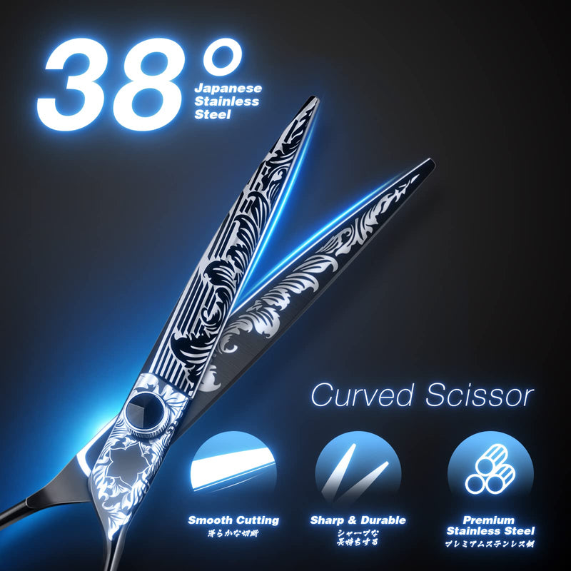 JASON 8 Inch Curved Dog Scissors BlackProfessional Curved Shear with Ergonomic Handle Japanese 440C Stainless Steel Pet Scissor for Dogs, Cats and Other Animals - PawsPlanet Australia