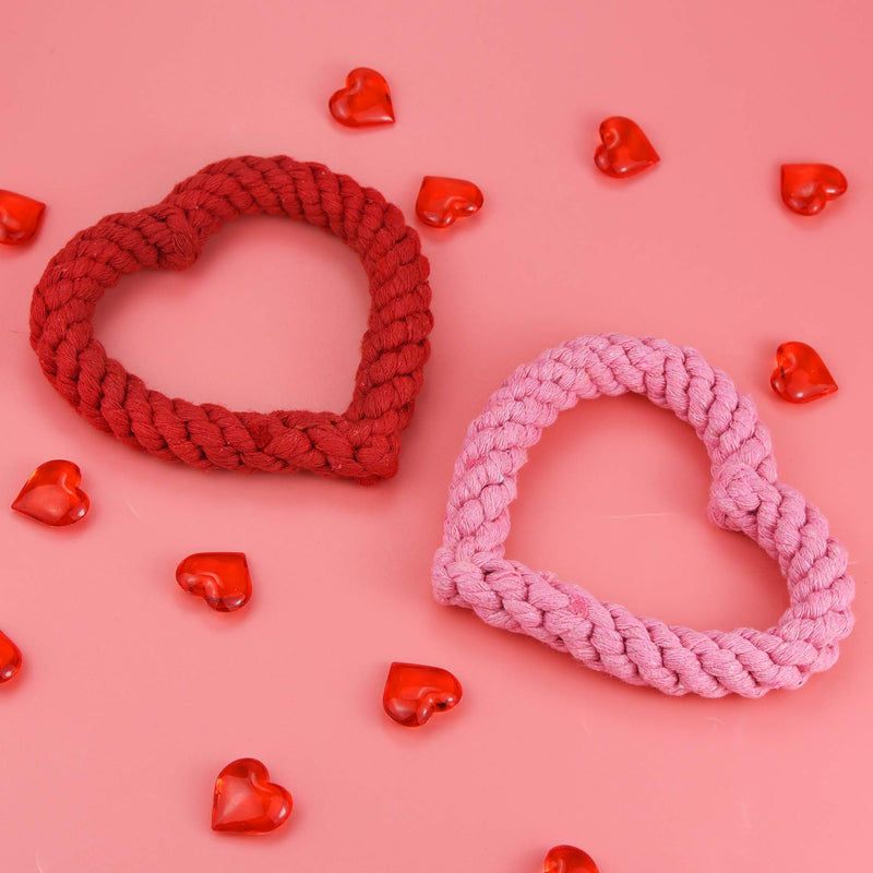2 PCS Dog Chew Toys Heart Shaped Rope for Valentine's Day Pets Cotton Chewing Supplies Pink & Red 5.5Inch - PawsPlanet Australia