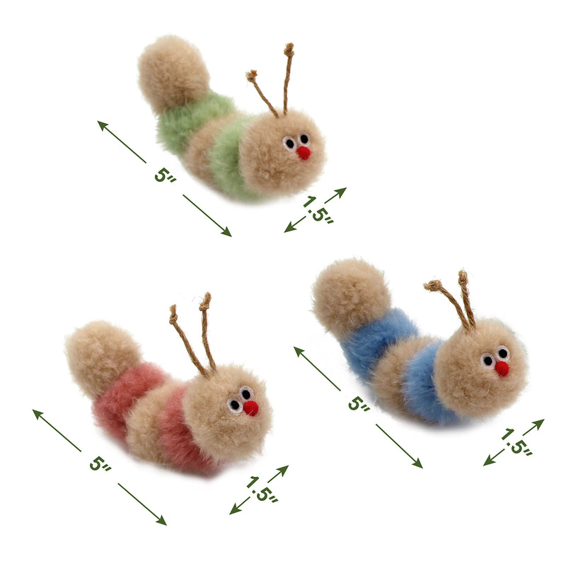 Interactive Natural 3 PK Catnip Toy, with Rattle, Bite Resistant, for All Ages Indoor Cat, Soft Caterpillar Toys, Fluffy Kitten Toy Small/ 3 Pck/ Cat Toy - PawsPlanet Australia