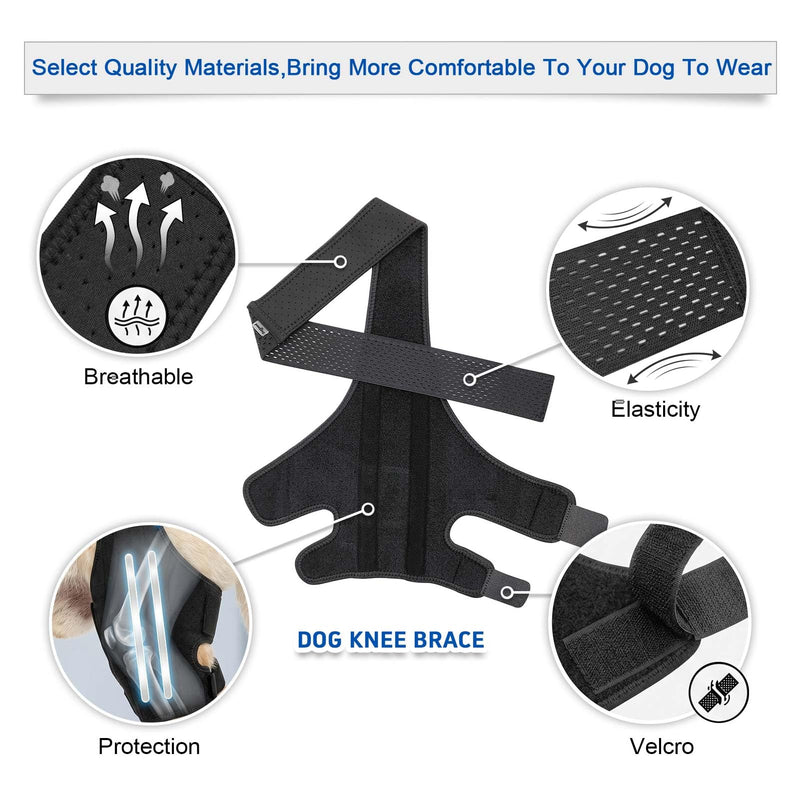 Dog Knee Brace for ACL with Side Stabilizers, Adjustable Joint Hock Support, Canine Leg Surgery Recovery, Black (S) S