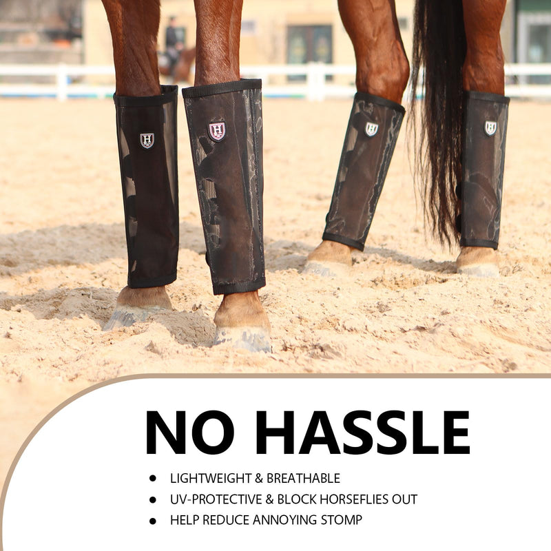 Harrison Howard Loose-Fitting Horse Fly Leggings Breathable, Tear-Resistant Fine Mesh Leg Guards Stay-on Comfortable Fly Boots (Set of 4) Black Pony - PawsPlanet Australia