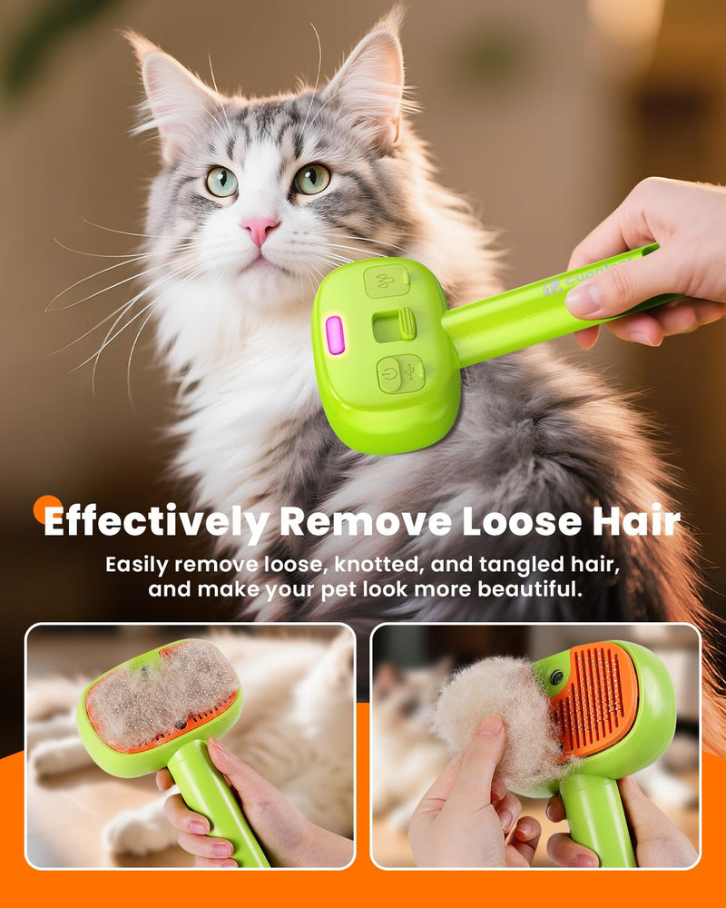 4-in-1 Cat Steam Brush, 2025 Upgraded Pet Steam Brush for Indoor Cats Dogs Spray Hair Removal Comb, 2 Spray Self-Cleaning Dog Brushes for Shedding,Massage,Cleaning Grooming (Green) Green - PawsPlanet Australia