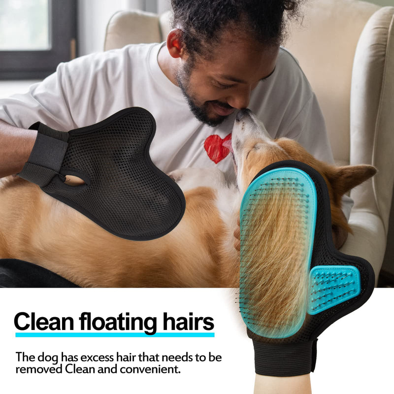 2024 Pet Grooming Glove with Tipped Pin Brush,Special Design Deshedding Glove, Massage Mitt, Perfect Petting Tool for Sensitive Dogs & Cats with Long & Medium Fur - Right-Hand - Blue - PawsPlanet Australia