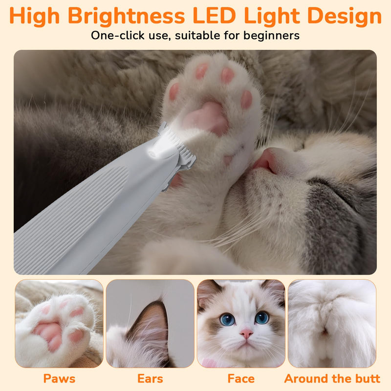 ETACCU Dog Paw Trimmer, Ultra-Quiet Pet Paw Hair Clipper with LED Light - Electric Calm Clippers Shaver for Cats Grooming Tool for Eyes, Ears, Face & Small Areas (White, with Screen Display) White - PawsPlanet Australia