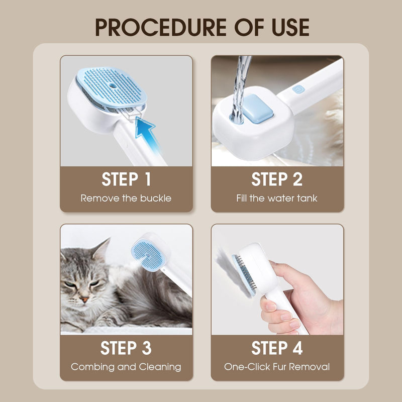 Cat Steam Brush，3 In 1 combs for indoor cats，pet steam brush for shedding,Dog shedding for Long and Short Hair Dogs and Cats Pet Grooming Brush Remove Tangled Loose Hair (Blue) Blue - PawsPlanet Australia