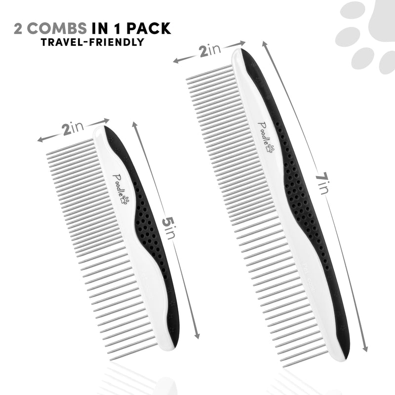 Poodle Pet Dog Combs for Grooming | 2 Pack | Stainless Steel Teeth Easily Remove Dirt | Proper Care Prevents Knots and Mats for Long and Short Haired Pets | Anti-Slip Comfort Grip Handle (Blue) Blue - PawsPlanet Australia