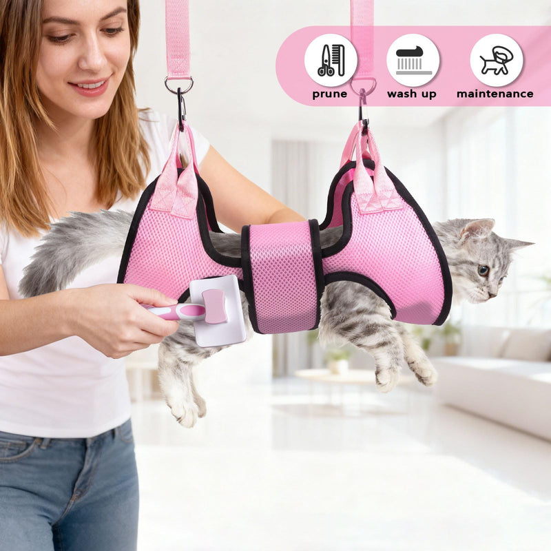 Dog Grooming Hammock, Cat/Small Dog Hammock for Nail Trim, Hanging Harness for Claw Care,Grooming Sling Holder Hanger with Thick Fabric Neck Support Wide Strap Restraint(Pink,xs) Pink - PawsPlanet Australia