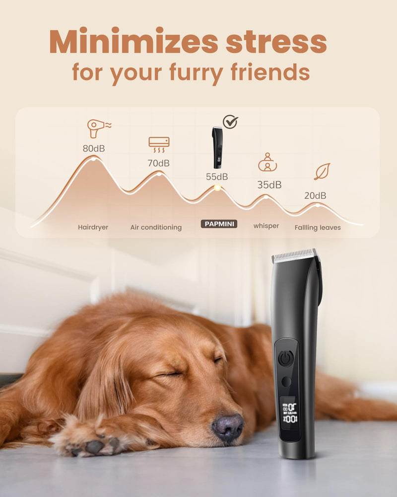 Dog Clippers for Grooming Thick Hair with Undercoat Rake, Low Noise Cordless Dog Grooming Kit with 2 Replacement Blade, Rechargeable Cat Shaver Timmer for Pets Glossy black - PawsPlanet Australia