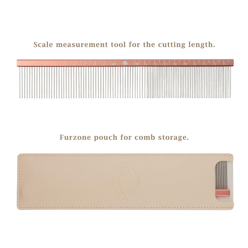 Furzone 2-in-1 Metal Comb for Dogs, Mikra Greyhound Comb (Fine & Medium), 101 Stainless Steel Pins Dog Comb, Aluminum 22cm Handle, Lightweight, Gentle Combing, Face/Head Fur Tangle Free Mikra (Fine & Medium)
