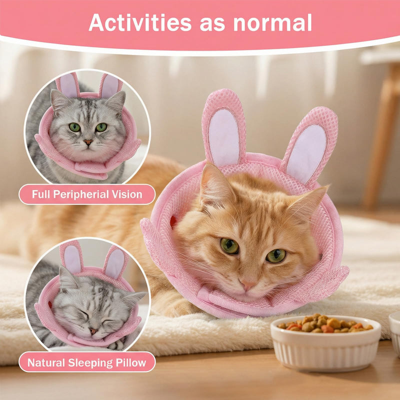 Nogeqi Soft Cone for Cats, Cute Rabbit Shape Cat Donut Collar, Adjustable Pink Cat E Collar, Lightweight Cats Cones to Stop Licking, After Surgery for Pets Small Dogs Kittes(M)