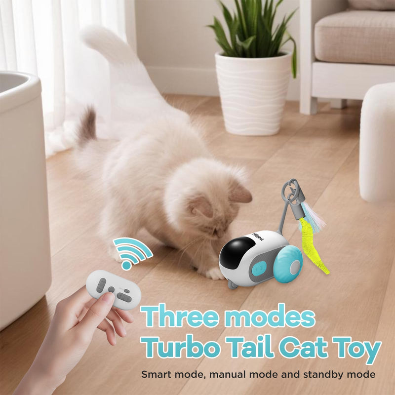 Turbo Tail 3.0, Teazys Cat Toy Turbo Tail, Smart Remote Control Electric Interactive Cats Toy, Type-C Rechargeable Turbo Tail Mouse Cat Toy with Feathers (1pc Blue) 1pc blue - PawsPlanet Australia